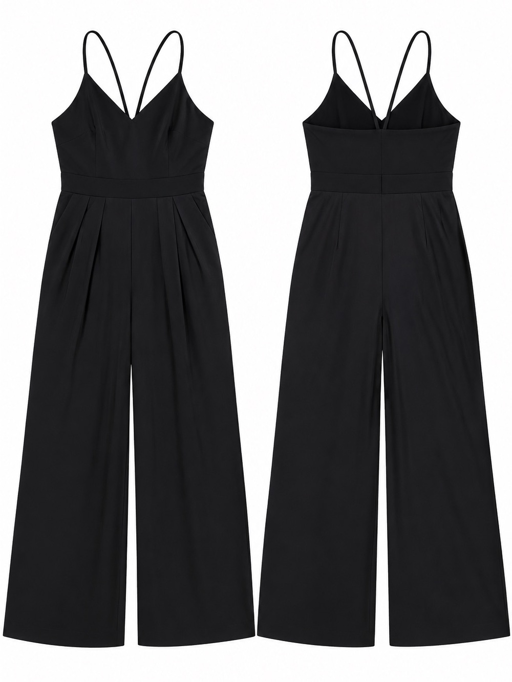 HALARA Black V-Neck Wide-Leg Spaghetti Strap Jumpsuit